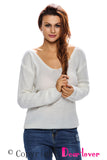 White Knitted Long Sleeve Plunge Jumper