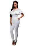 White Mesh Insert Double Ruffle Jumpsuit