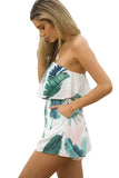 Light Palm Leaf Print Ruffle Strapless Romper