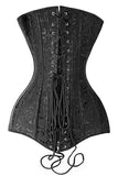 Black 14 Steel Boned Overbust Long Line Jacquard Corset