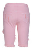 Pink Destroyed Cutoff Bermuda Shorts