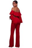 Red Ruffle Off-the-shoulder Belted Jumpsuit