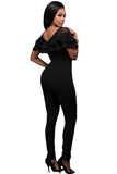 Black Mesh Insert Double Ruffle Jumpsuit