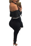 Black Flounce Off Shoulder Bell Sleeve Jumpsuit