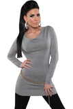Gray Knit V Neck Chain Lace up Back Sweater Top