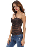 Brown Grommet Leather Trim Brocade Steampunk Corset