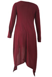 Burgundy Asymmetric Hemline Long Sleeve Oversize Sweater