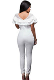White Mesh Insert Double Ruffle Jumpsuit
