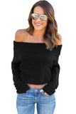 Black Off Shoulder Faux Marten Knit Sweater