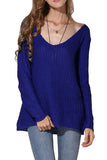 Blue Retro Loose V Neck Cozy Oversized Sweater