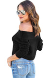 Black Off Shoulder Faux Marten Knit Sweater