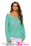 Green Knitted Long Sleeve Plunge Jumper