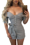 Black Striped Condole Belt Cut out Belt Short Jumpsuit