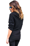 Black Wrap Front V Neck Ribbed Long Sleeve Sweater
