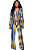 Yellow Blue Stripes Cape Jumpsuit