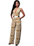 White Yellow Tapestry Print Belted Jumpsuit