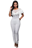 White Mesh Insert Double Ruffle Jumpsuit