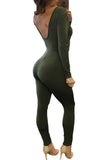 Long Sleeve Lace-up V Neck Bodycon Jumpsuit