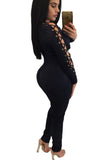 Sexy Suede Lace-up Grommet Long Sleeves Jumpsuit