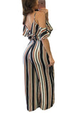 Multicolor Stripes Frill Cold Shoulder Jumpsuit