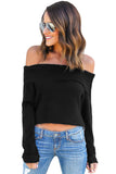 Black Off Shoulder Faux Marten Knit Sweater