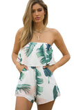 Light Palm Leaf Print Ruffle Strapless Romper