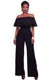 Black Embroidery Ruffle Top Off Shoulder Jumpsuit