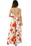 White Orange Floral Print Slit Leg Jumpsuit