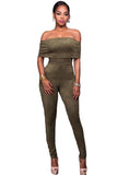 Olive Green Faux Suede Off-the-shoulder Jumpsuit