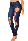 Dark Denim Destroyed Frayed Hem Skinny Jeans