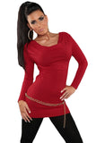 Red Knit V Neck Chain Lace up Back Sweater Top