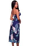 Dark Blue Leaf Print Strapless Capris Jumpsuit