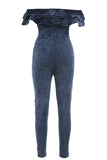 Blue Ruffle Off Shoulder Denim Jumpsuit