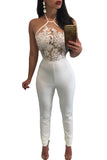 White Sheer Lace Top Halter Party jumpsuit
