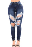 Blue Denim Wash Ripped Cutout Skinny Jeans