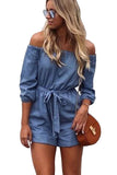 Denim Blue Off Shoulder Mini Romper