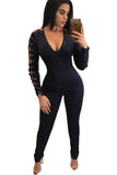 Sexy Suede Lace-up Grommet Long Sleeves Jumpsuit