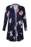 Navy Blue Long Sleeve Floral Cardigan