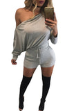 Grey Zipped Oblique Shoulder Bat Sleeve Romper