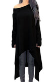 Black Asymmetric Hemline Long Sleeve Oversize Sweater