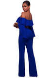 Blue Ruffle Off-the-shoulder Belted Jumpsuit
