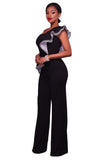 Black One Shoulder Falbala Design Jumpsuits