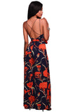 Navy Orange Floral Print Slit Leg Jumpsuit