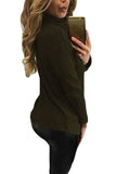 Green Turtleneck Lace Up Grommet V Plunge Sweater