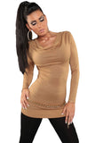 Khaki Knit V Neck Chain Lace up Back Sweater Top