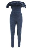Blue Ruffle Off Shoulder Denim Jumpsuit