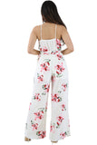 White Pink Floral Sexy V Neck Jumpsuit