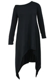 Black Asymmetric Hemline Long Sleeve Oversize Sweater