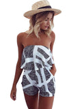Chic Striped Print Ruffle Strapless Romper