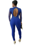 Blue Steampunk Studded Pattern Mesh Insert Jumpsuit